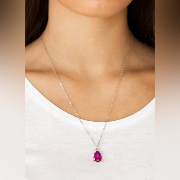 paparazzi Jewelry - Classy Classicist - Fuchsia Teardrop Pendant Necklace & Earrings Set